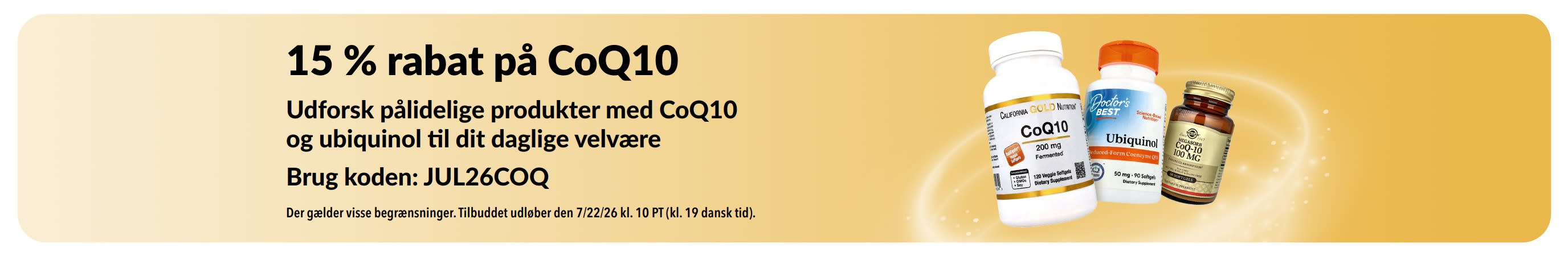 Banner, der reklamerer for 15 % rabat på CoQ10