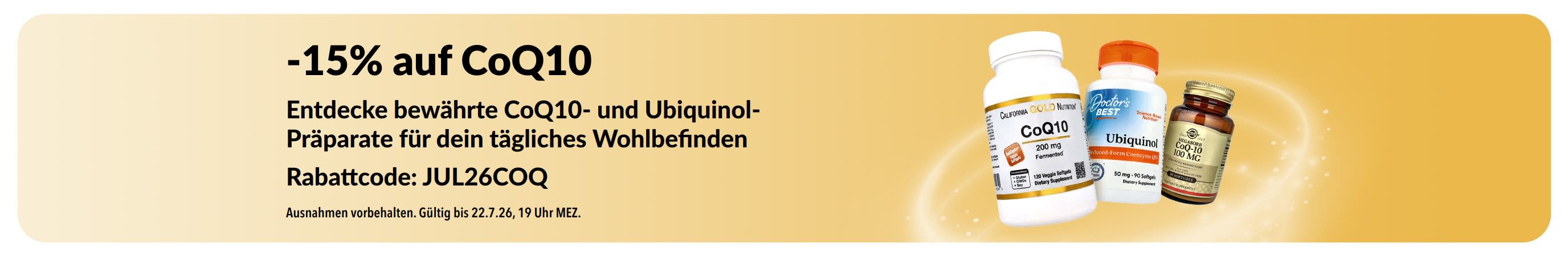 Banner, das für 15 % Rabatt auf CoQ10 wirbt