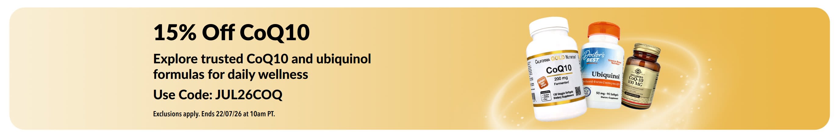 Banner promoting 15% off CoQ10