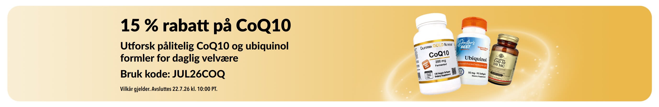 Banner som promoterer 15 % rabatt på CoQ10