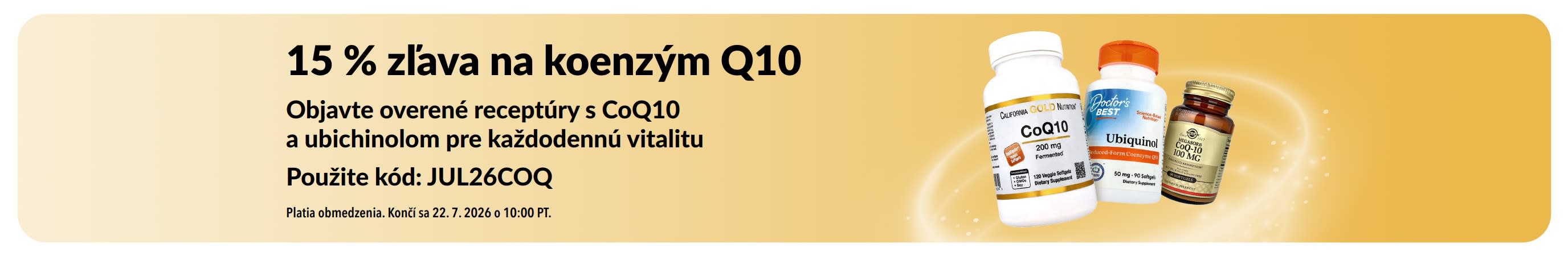 Baner propagujúci 15 % zľavu na koenzým Q10.