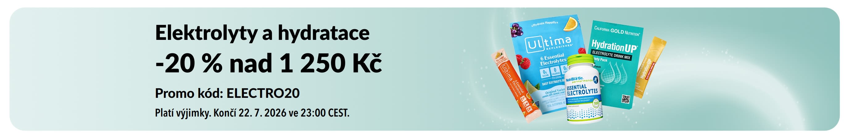 Banner propagující elektrolyty a hydrataci.