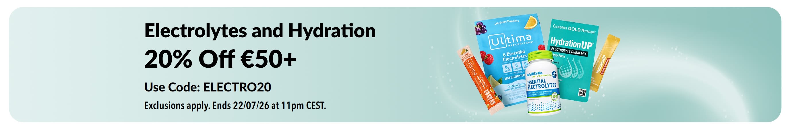 Banner promoting Electrolytes and Hydration.
