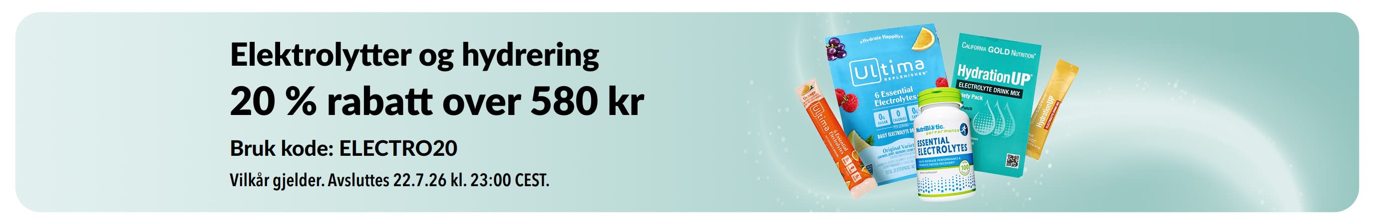 Banner som promoterer elektrolytter og hydrering.