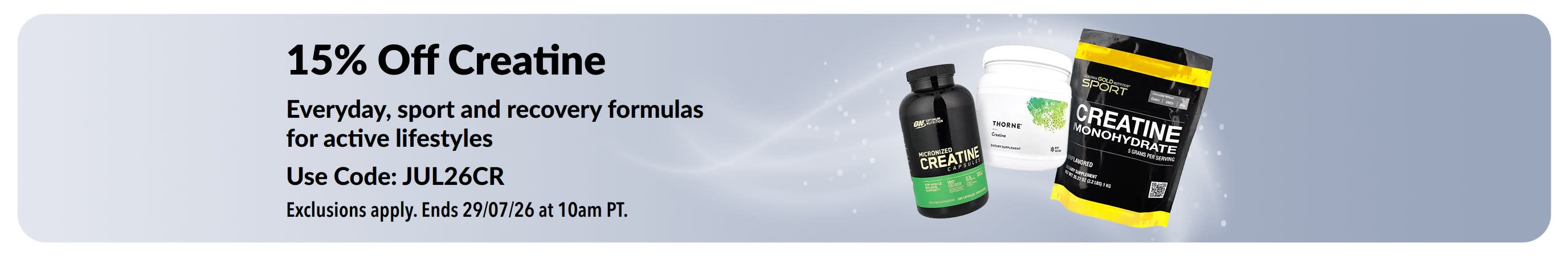 Banner promoting 15% off Creatine