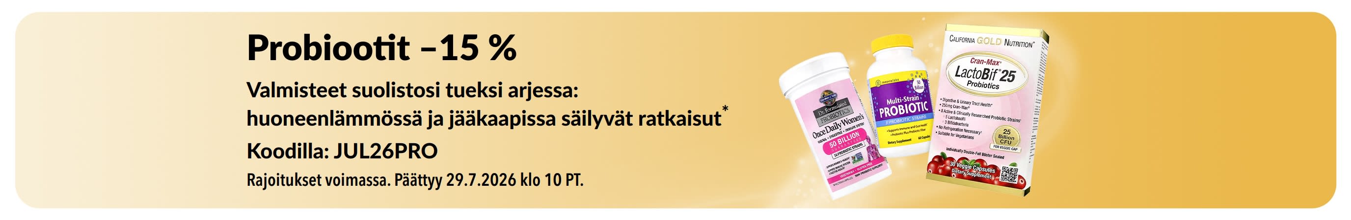 Banneri, joka tarjoaa probiootit –15 %
