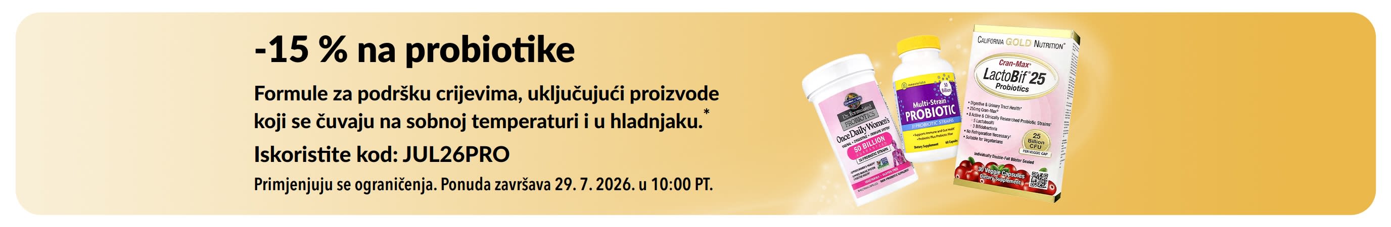 Reklamni natpis koji promovira 15 % popusta na probiotike
