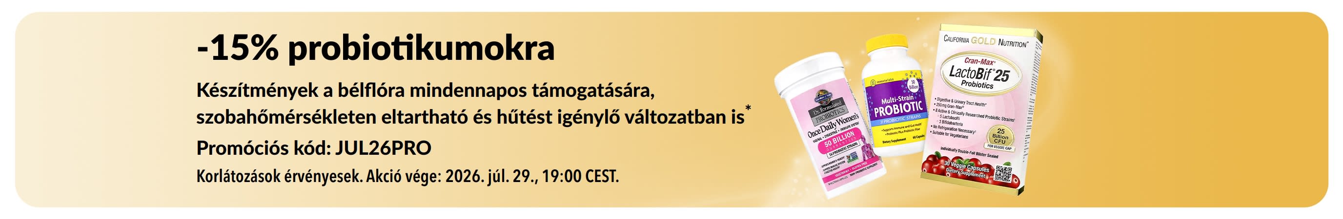 Probiotikumokra 15% kedvezményt kínáló banner