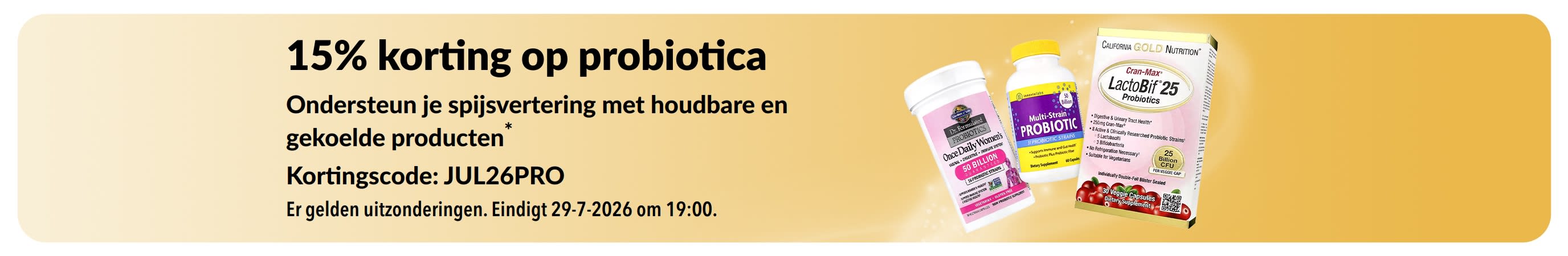 Banner met 15% korting op probiotica.