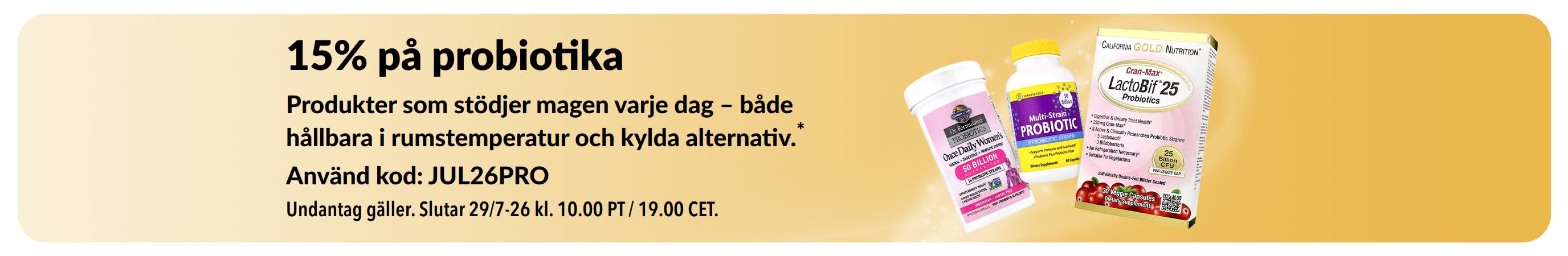 Banner som marknadsför 15% på probiotika