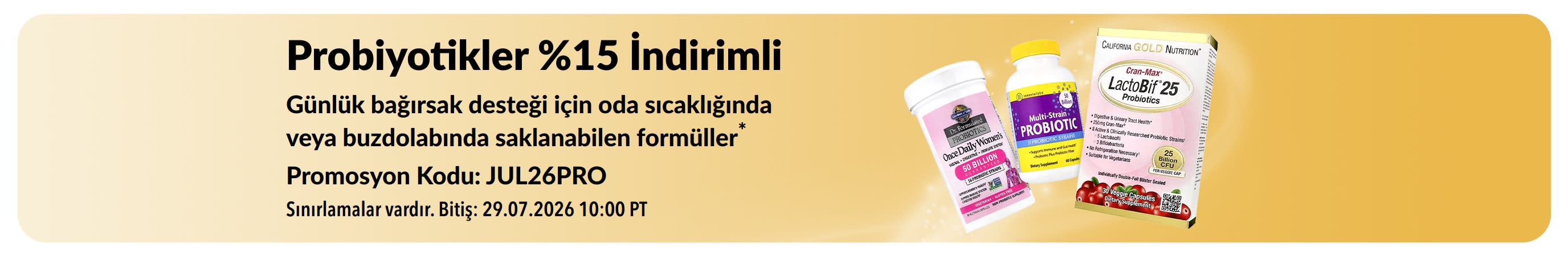 Probiyotiklerde %15 indirim fırsatını tanıtan banner.