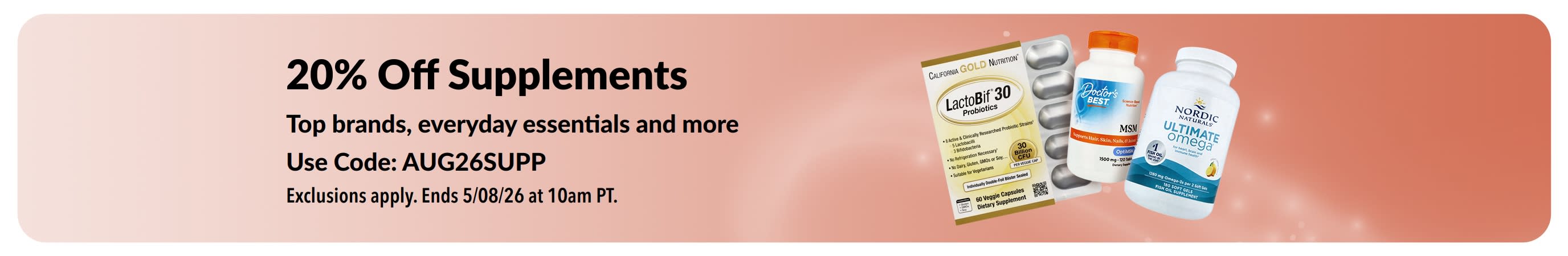 Banner promoting 20% off Supplements
