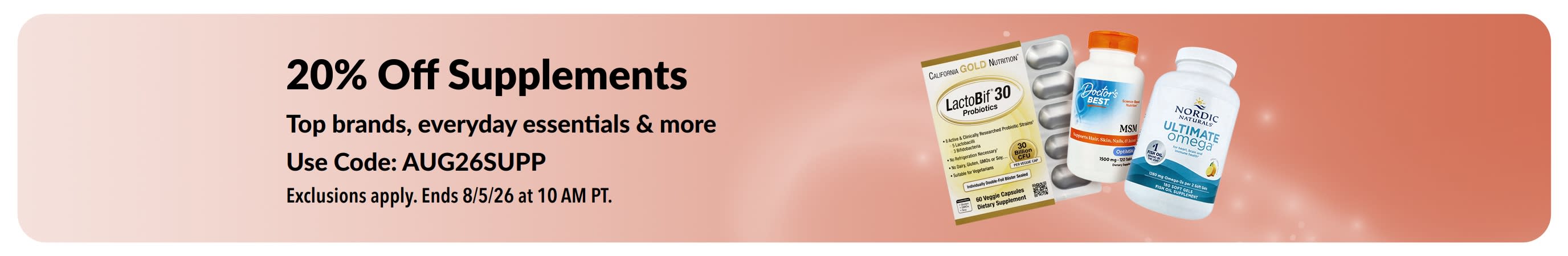 Banner promoting 20% off Supplements