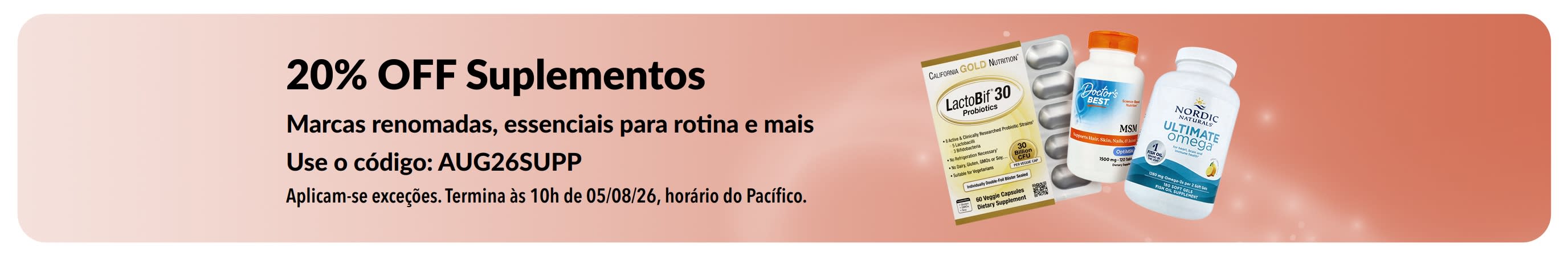 Banner promovendo 20% OFF em suplementos
