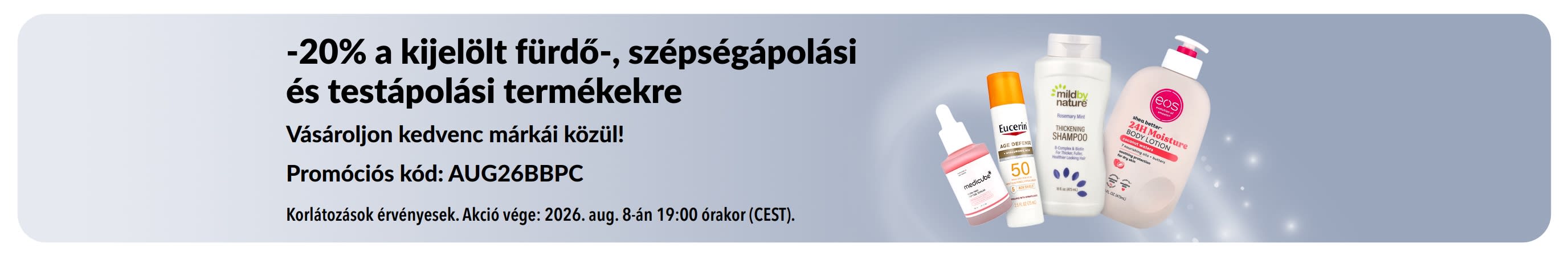 Fürdő-, szépségápolási és testápolási termékekre 20% kedvezményt hirdető banner