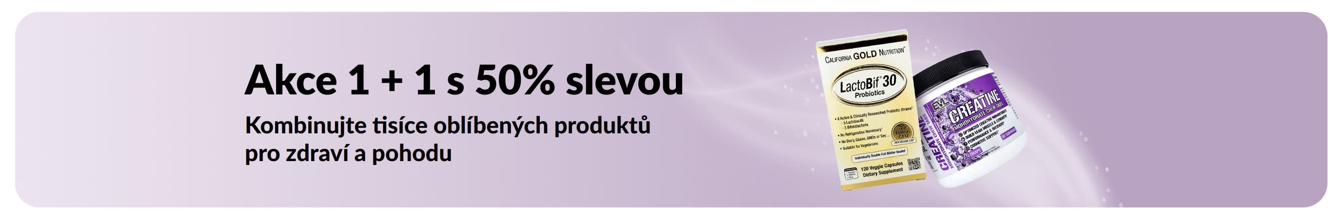 Banner propagující akci 1 + 1 s 50% slevou