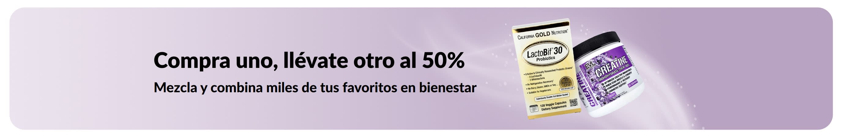Banner promocional: Compra uno y llévate el segundo al 50%