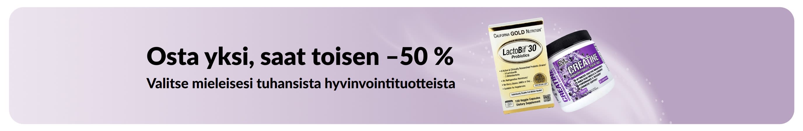 Banner promoting Buy One, Get One 50% off