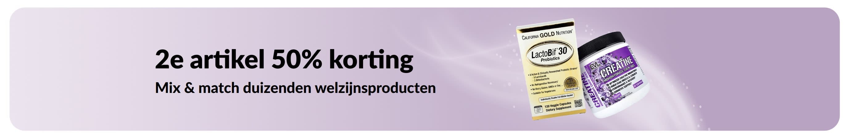 Banner die 2e artikel 50% korting promoot