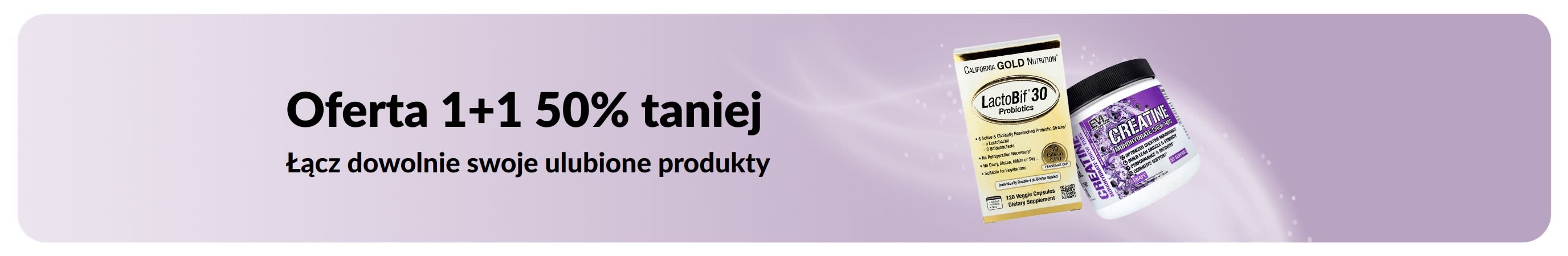 Baner promujący promocję „Drugi produkt 50% taniej”