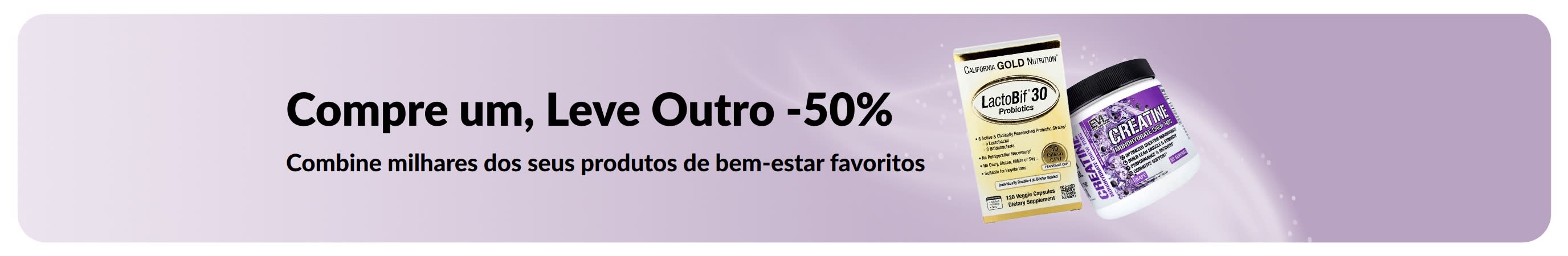 Banner a promover Compre um, Leve Outro  -50%