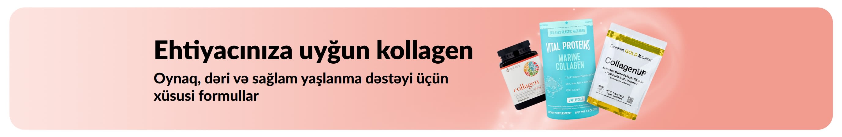 Oynaqlar, dəri və sağlam yaşlanmaya dəstək olan Kollagen formullarını təbliğ edən banner