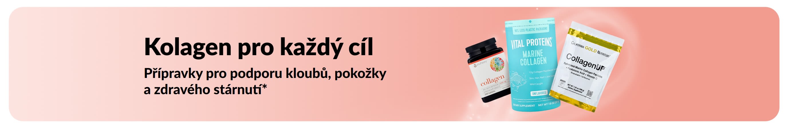 Banner propagující přípravky s kolagenem pro podporu kloubů, pokožky a zdravého stárnutí