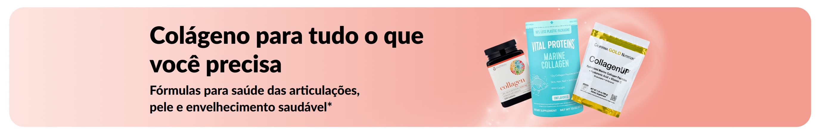 Banner promovendo fórmulas de colágeno para articulações, pele e envelhecimento saudável
