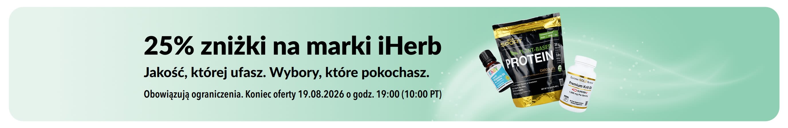 Baner promujący 25% zniżki na marki iHerb