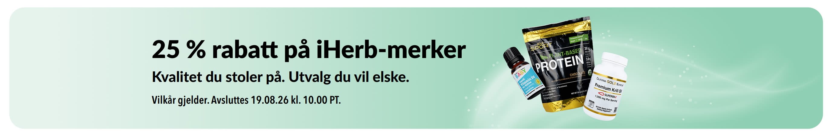 Banner som promoterer 25 % rabatt på iHerb-merker