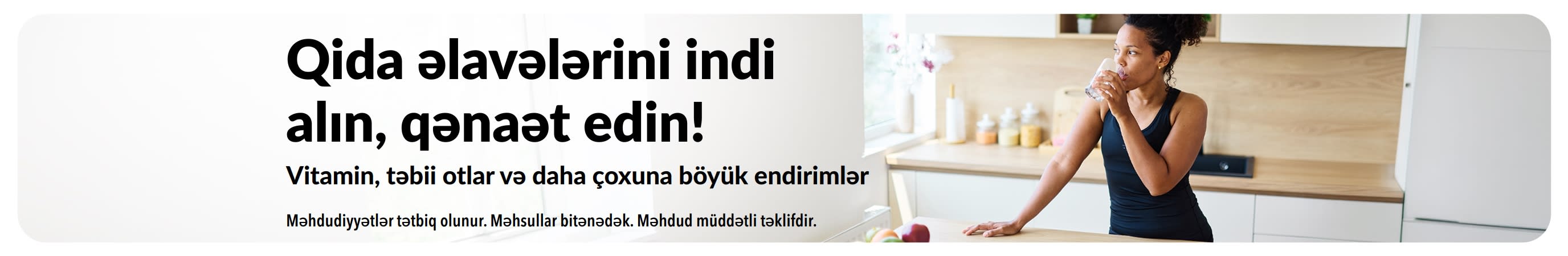 Qida əlavələrinə böyük endirimləri təbliğ edən banner