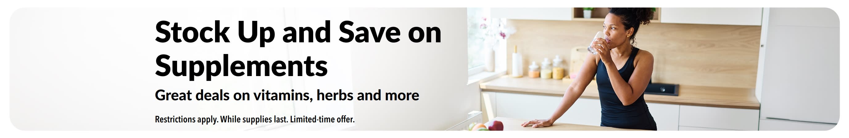 Banner promoting great deals on supplements