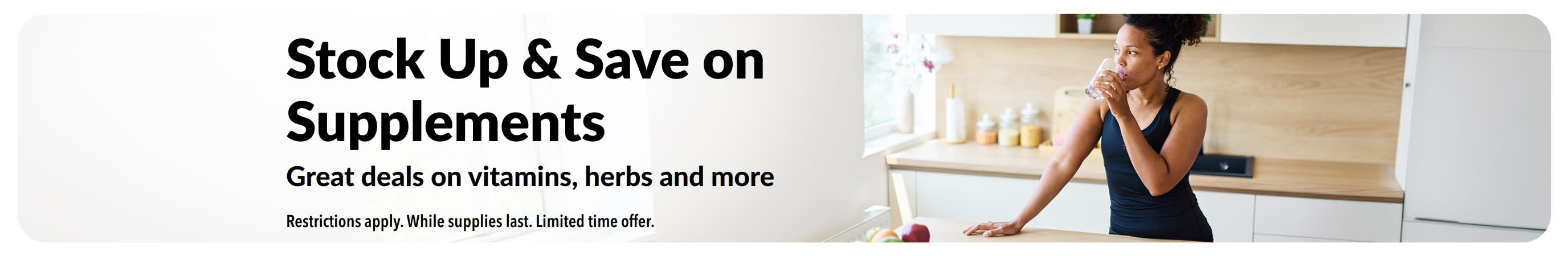 Banner promoting great deals on supplements