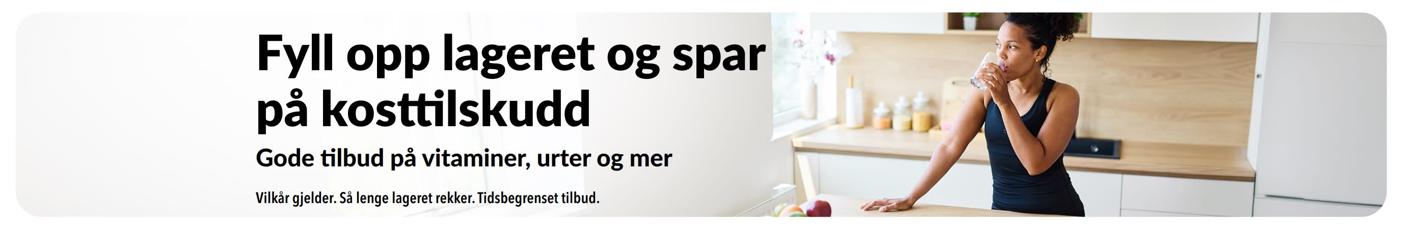 Banner som fremmer gode tilbud på kosttilskudd