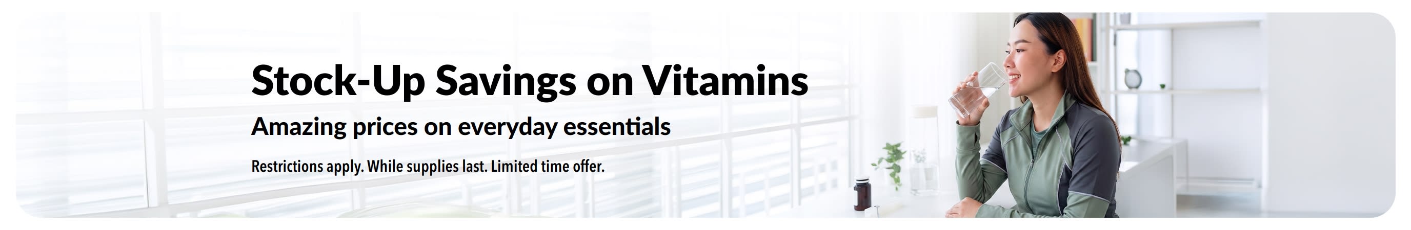 Banner promoting great deals on vitamins
