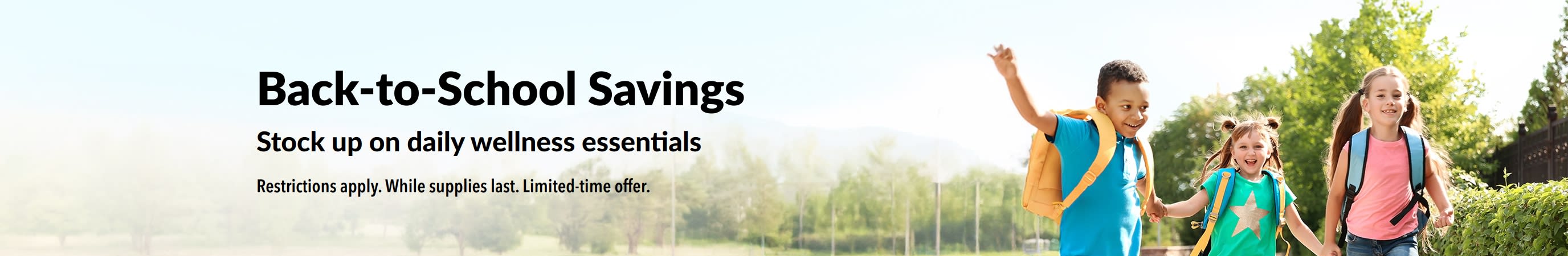 Banner promoting great deals on daily essentials for back to school
