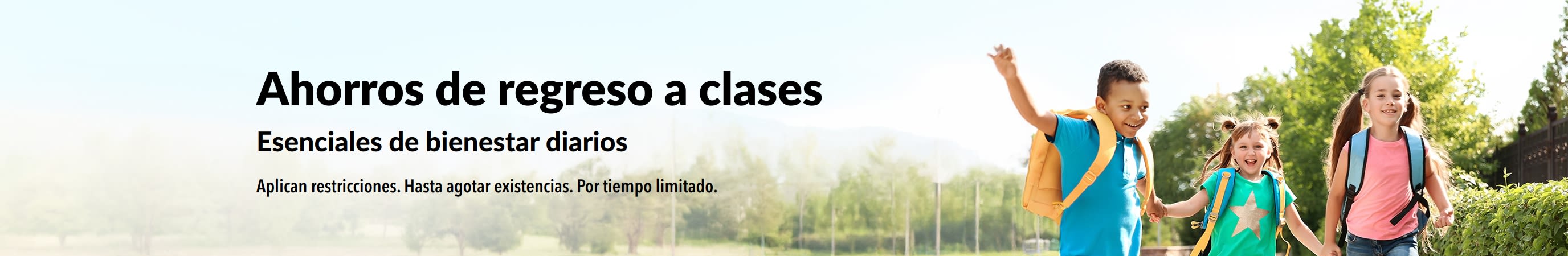 Banner que promociona grandes ofertas en esenciales diarios para el regreso a clases