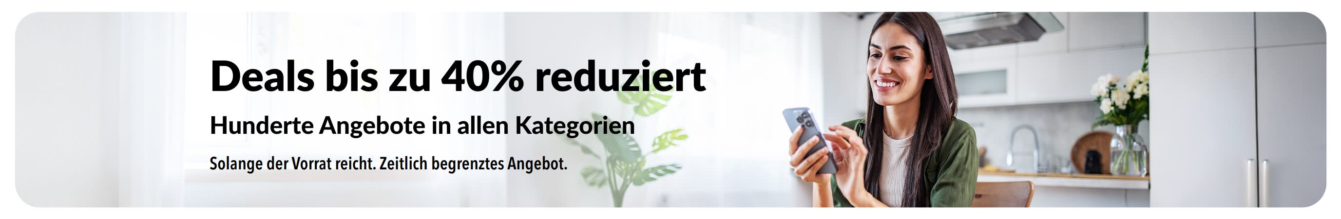 Banner, das Angebote mit bis zu 40 % Rabatt bewirbt