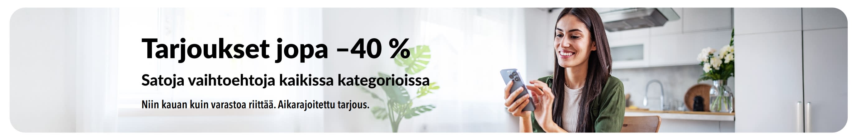 Banneri, jonka mukaan tarjouksista jopa –40 %