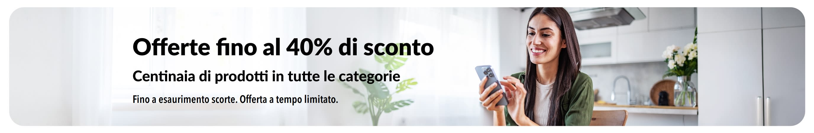 Banner che promuove offerte fino al 40% di sconto 