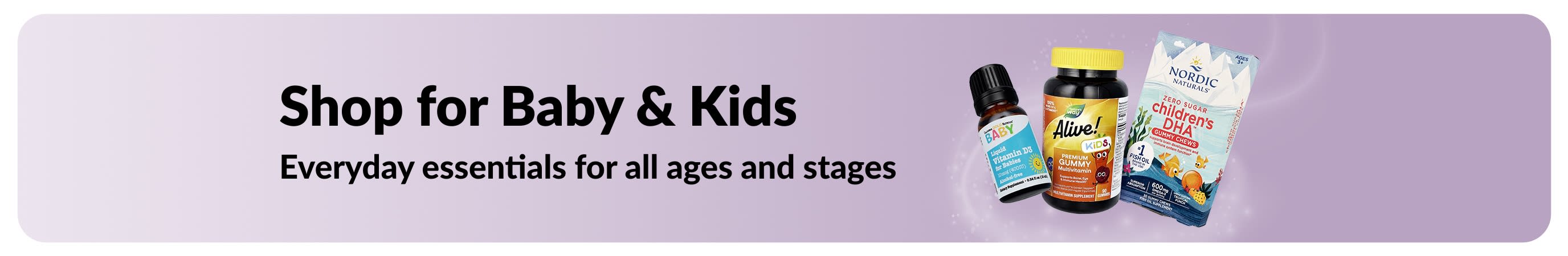 Banner promoting iHerb's everyday essentials for baby and kids