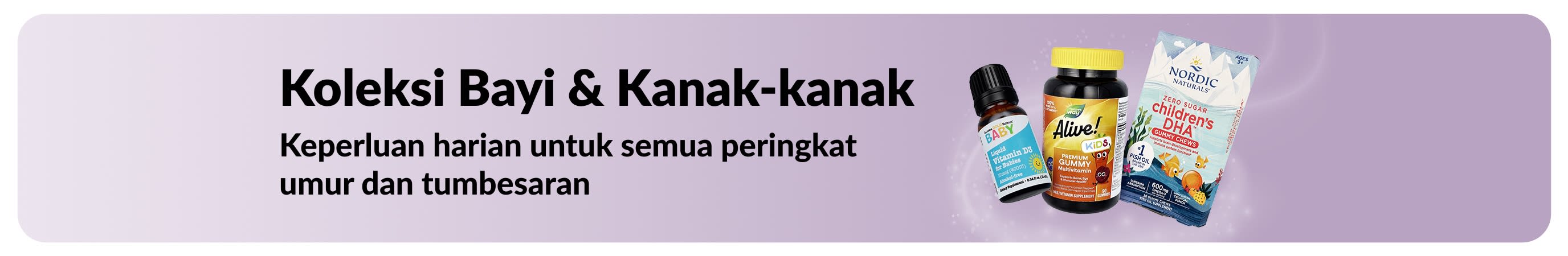 Sepanduk mempromosikan keperluan harian iHerb untuk bayi dan kanak-kanak
