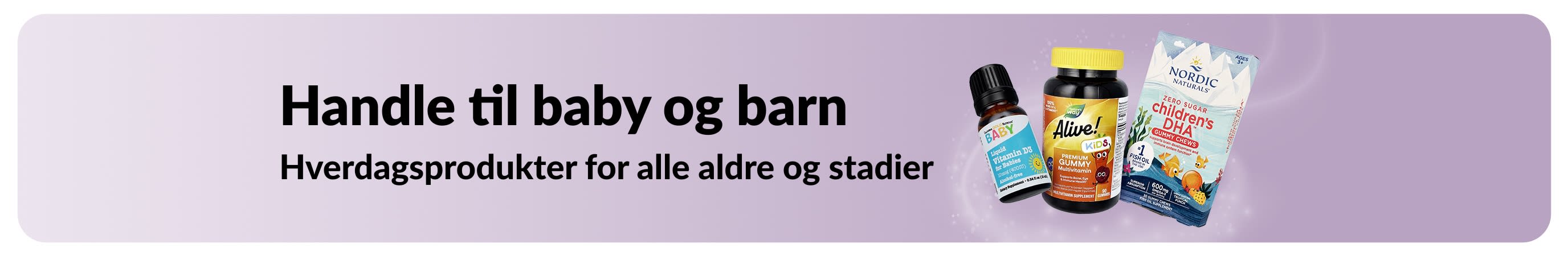 Banner som promoterer iHerbs hverdagsprodukter for baby og barn