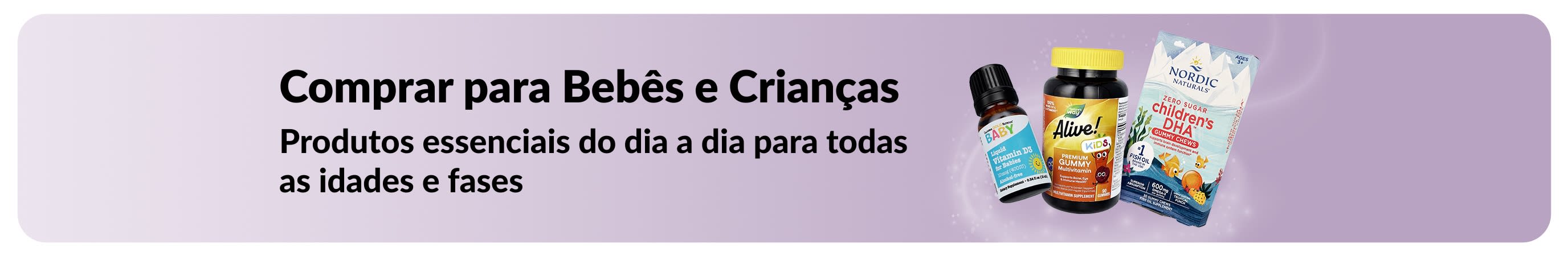 Banner promocional de produtos essenciais do dia a dia da iHerb para bebês e crianças