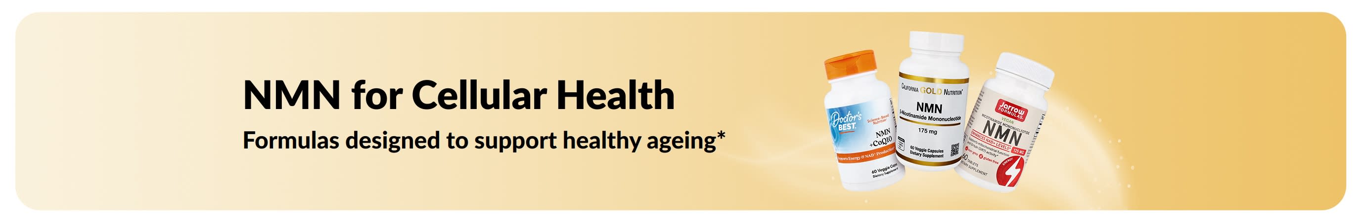 Banner promoting 'NMN for Cellular Health', formulas designed to support healthy ageing