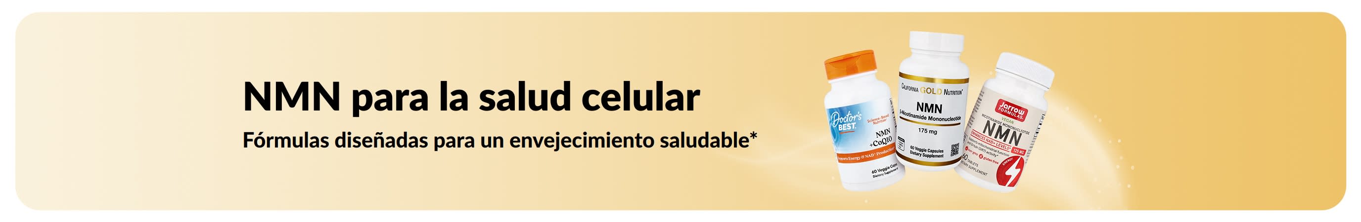 Banner que promociona “NMN para la salud celular”, fórmulas diseñadas para un envejecimiento saludable