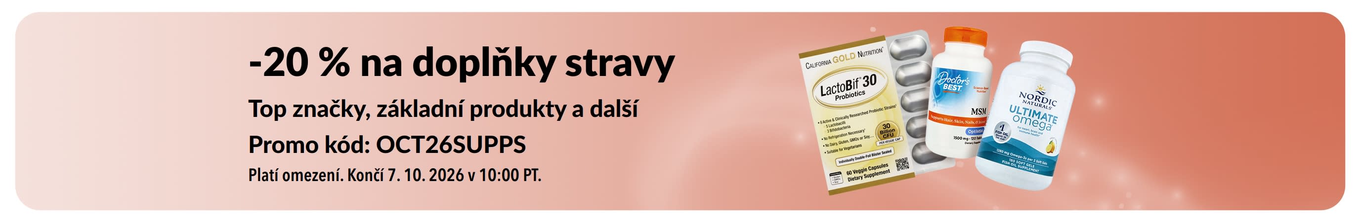 Banner propagující 20% slevu na doplňky stravy
