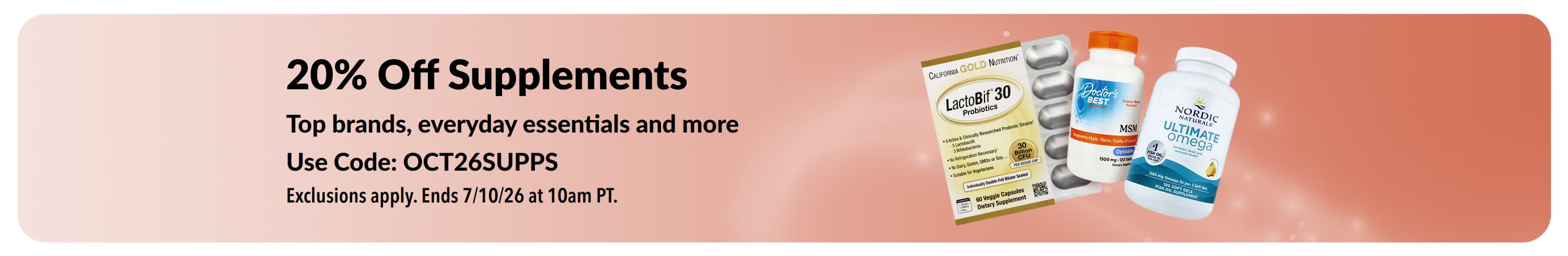 Banner promoting 20% off Supplements