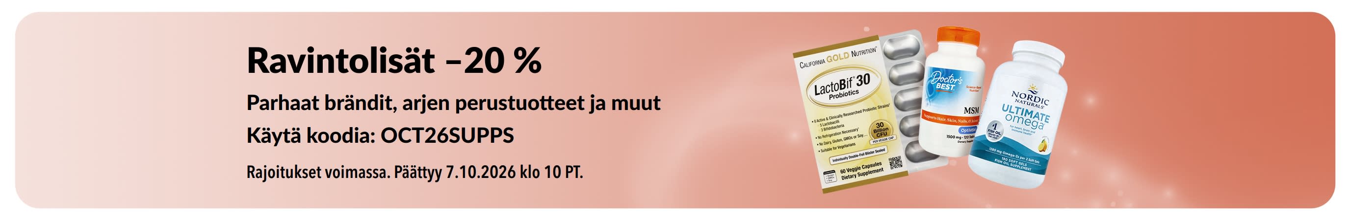 Banneri, joka tarjoaa –20 % ravintolisistä
