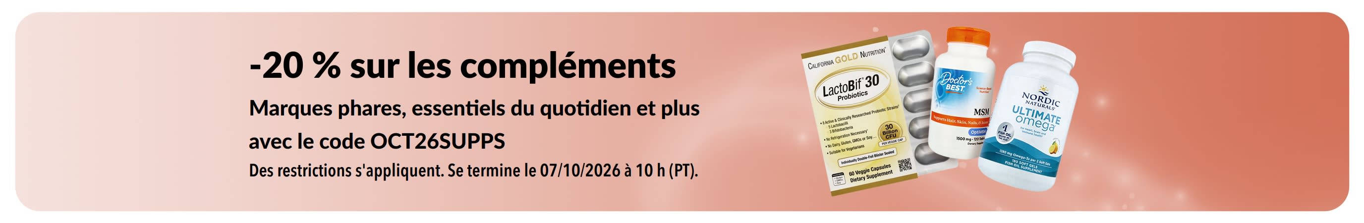 Bannière promotionnelle sur les compléments à -20 %